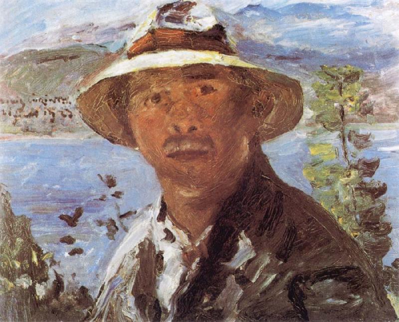 Lovis Corinth Self Portrait with Straw Hat Norge oil painting art
